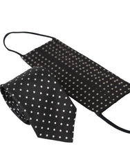 Men's Black White Polka Dots Silk Necktie Face Mask And Accessory