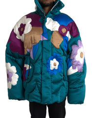 Men's Multicolor Floral Windbreaker Puffer Jacket Polyester Clothing