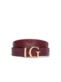 Guess Logo Buckle Embossed Belt — Burgundy