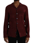 Men's Maroon Crown Jacquard Silk Long Sleeve Shirt