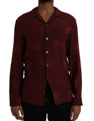 Men's Maroon Crown Jacquard Silk Long Sleeve Shirt