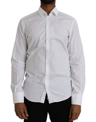 Men's White Cotton Long Sleeve Dress Gold Shirt