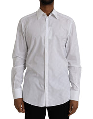 Men's White Polka Dotted Cotton Dress Gold Shirt