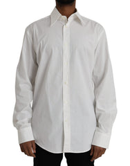 Men's White Cotton Dress Slim Fit Gold Shirt Elastane