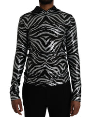 Men's Black Silver Sequined Polyester Sweater | Elastane Clothing