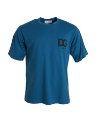 Men's Blue Logo Round Neck Short Sleeves T-Shirt Cotton