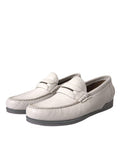 Men's White Gray Leather Slip Mocassin Shoes Loafer