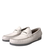 Men's White Gray Leather Slip Mocassin Shoes Loafer