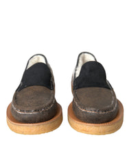 Brown Black Fur Leather Loafers Men Shoes And Calf