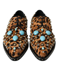 Women's Brown Leopard Hair Crystal Dress Broque Shoes Black And Calf Fur Polyester Viscose