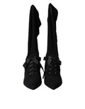 Women's Lace-Up Stiletto Boot Black Viscose Elastane