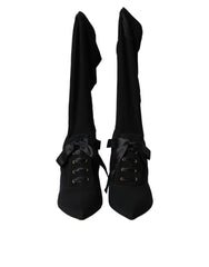 Women's Lace-Up Stiletto Boot Black Viscose Elastane