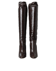Women's Brown Exotic Leather Heels High Boots Shoes Moluro Python