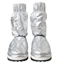 Women's Metallic Silver Quilted Logo Patch Boot Shoes Nylon Viscose