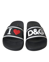 Women's Black Leather I Love D&g Sandals Slides Shoes Top