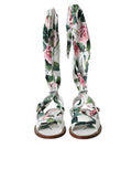 Women's Multicolor Floral Print Ankle Wrap Sandals Shoes Calf Leather Cotton