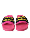 Women's Pink Black Logo Beachwear Flats Sandals Shoes Nylon Pu Polyester Elastane