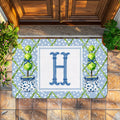 Chinoiserie Personalizada Inicial Azul Blanco Felpudo Decoración del Hogar Inauguración de la Casa Cumpleaños Regalo para la Familia Amigos