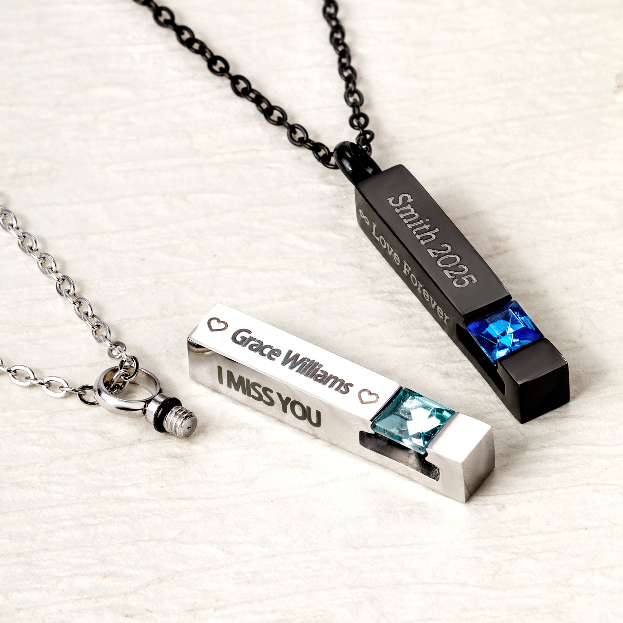 Personalizado 1-4 Lados Grabado Cenizas Urna Bar Collar con Piedra de Nacimiento y Texto Cremación Joyería Memorial Regalo para Ella Él