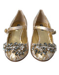 Women's Gold Jacquard Crystal Mary Janes Pumps Shoes 35+lu+pc