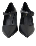 Women's Black Leather Logo Heels Mary Janes Pumps Shoes Lamb