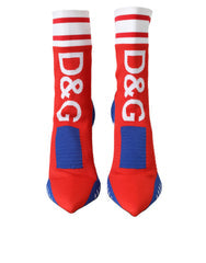 Women's Red Blue Stretch Sock Style Ankle Boots Logo Shoes Polyester Leather