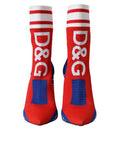 Women's Red Blue Stretch Sock Style Short Boots Logo Shoes Polyester Calf