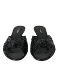 Women's Black Exotic Leather Heels Slides Shoes Python