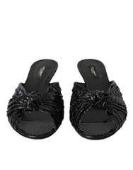Women's Black Exotic Leather Heels Slides Shoes Python