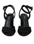 Women's Black Leopard Suede Heels Sandals Shoes Leather