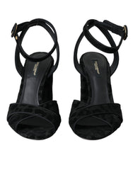 Women's Black Leopard Suede Heels Sandals Shoes Leather