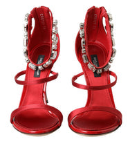 Women's Red Keira Satin Crystals Sandals Heels Shoes Goat