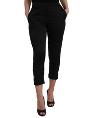 Women's Black High Waist Capri Cropped Pants Cotton