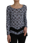 Women's Blue Floral Lace Long Sleeves Top Underwear Blouse Modal