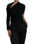 Women's Black Wool Cutout Asymmetric Long Sleeve Top