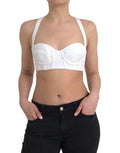 Women's White Viscose Bustier Sleeveless Cropped Top Silk Nylon Elastane