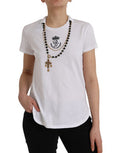 Women's White Cotton Necklace Short Sleeves T-Shirt