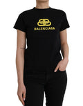Women's Black Cotton Logo Print Crew Neck Short Sleeves T-Shirt