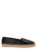 Saint Laurent Logo-Embossed Leather Espadrille Flat — Black