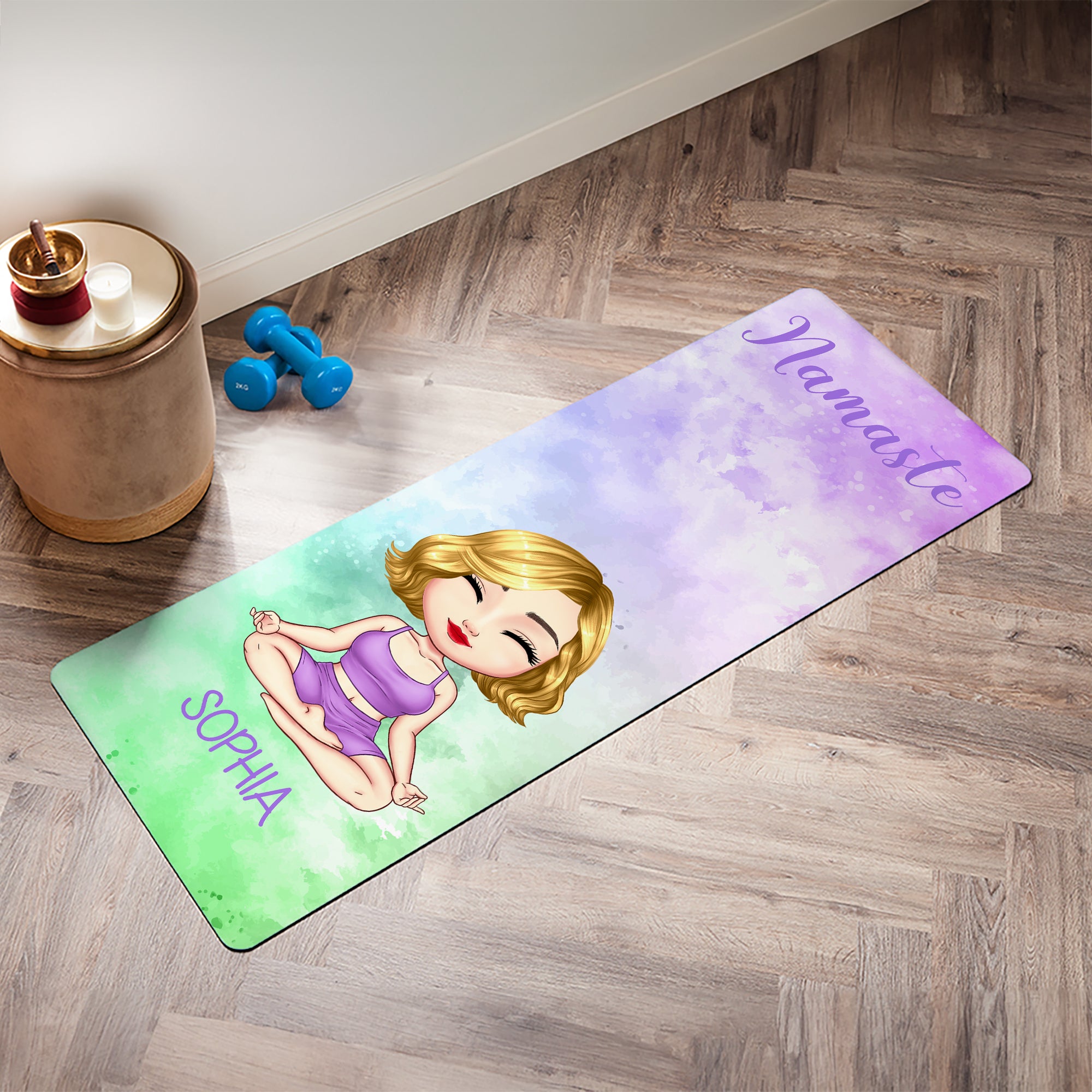Alfombrilla de yoga superabsorbente de acuarela personalizada con nombre y título Accesorios deportivos Regalo de cumpleaños para los amantes del yoga