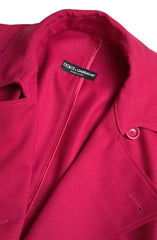 Women's Dark Pink Double Breasted Trench Coat Jacket Polyester Virgin Wool Clothing