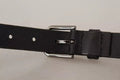Men's Black Calf Leather Classic Metal Logo Buckle Belt