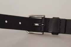 Men's Black Calf Leather Classic Metal Logo Buckle Belt