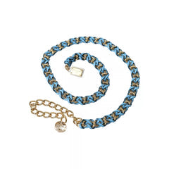 Women's Blue Braided Gold Brass Chain Waist Belt
