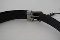 Women's Black Velvet Leather Silver Buckle Belt Outer