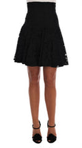 Women's Black Floral Cutout Lace A-Line Skirt Cotton