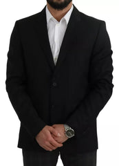 Men's Black Wool Slim Fit Notch Jacket Blazer Polyester Clothing