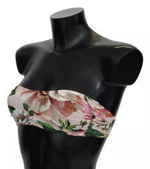 Women's Pink Floral Print Swimsuit Beachwear Bikini Top Nylon Elastane