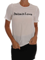 Women's White Silk Italia Is Love Blouse T-Shirt