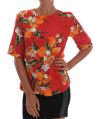 Women's Orange Print Crystal-Embellished Blouse Cotton